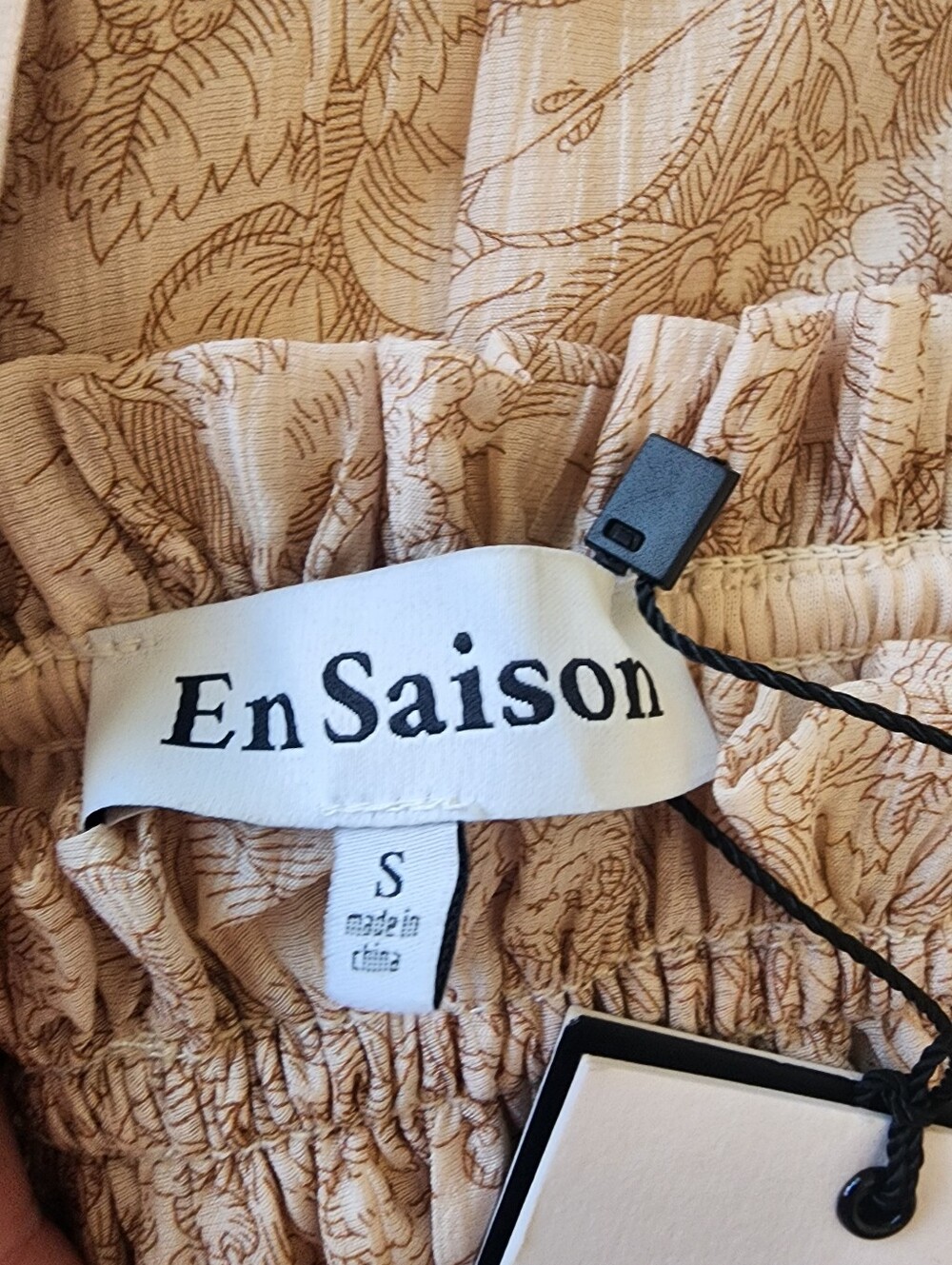 NWT En Saison Geraldine Maxi Dress Pink Champagne Smocked Tie Shoulder Tiered S - Picture 14 of 16